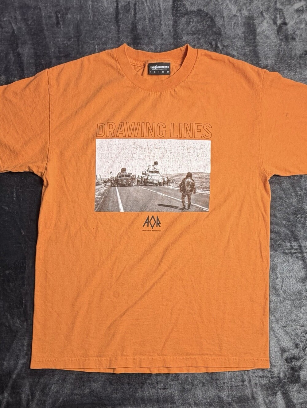 The Hundreds Drawing Lines Obsidian AOR T-Shirt Mens Large Orange Graphic Tee